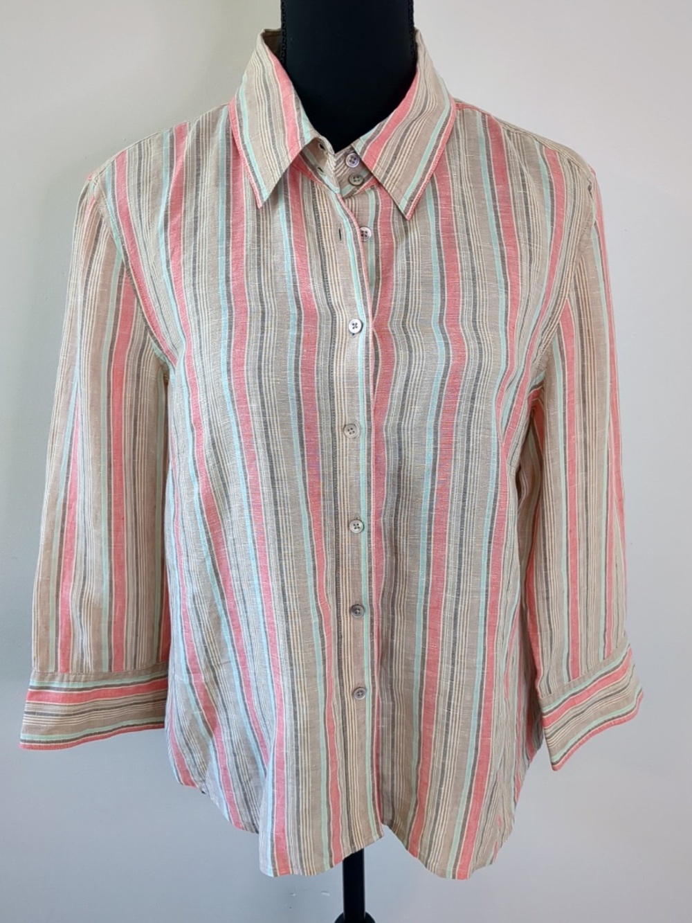 Sportscraft 100% Linen Button Down Striped Shirt Coastal Casual Office Australia
